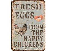 Fresh Eggs From The Happy Chickens 20X30 CM Metal Retro Look Decoration Crafts Sign for Home Kitchen Farm Garden Garage Inspirational Quotes Wall Decor