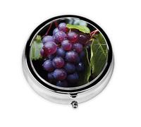 Fresh Grapes - Pastillero redondo, ligero y portátil, con 3 insertos de plástico, adecuado para llevar en bolsillos o carteras.
