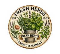 Fresh Herbs Farm To Market - Letrero redondo de metal de estilo vintage para decoración de pared para el hogar, bar, jardín, póster de metal de 8 x 8 pulgadas