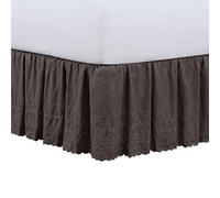 Fresh Ideas Falda de Cama con Ojales con Volantes y Volantes con Estilo recogido y Detalles Bordados, Longitud de caída de 14 Pulgadas, Queen, Gris