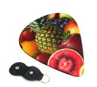 Fresh Juicy Fruits - Púas de guitarra, 6 unidades, 0.71 mm de grosor, púa de celuloide con soporte de cuero para púas, púa de guitarra personalizada para bajo, guitarras eléctricas y acústicas, regalo