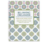 Fresh Patterns - Libro organizador de pago de facturas - Libro de cuentas personales, 9 x 12 pulgadas, encuadernado en espiral, 14 bolsillos, 32 etiquetas adhesivas, seguimiento de facturas