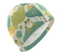 Fresh Spring Cute Frogs Flower Adult Swim for Bald Short Hair Waterproof Large Swim for Women Hair Protection and Drag Reduction Gorro para natacion mujer