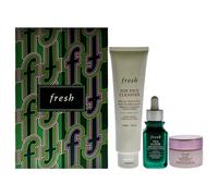 Fresh - Trío de piel hidratada resistente para mujer - 3 piezas de limpiador facial de soja de 5 onzas, suero activador de resiliencia de la piel elixir de 1 onza, té, crema facial de hidratación