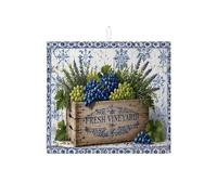 Fresh Vineyard - Tapetes de secado de platos para cocina, tapete escurridor absorbente floral azul, almohadilla de secado de microfibra rústica para mostrador y barra de café, protector de 16 x 18