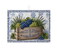 Fresh Vineyard - Tapetes de secado de platos para cocina, tapete escurridor absorbente floral azul, almohadilla de secado de microfibra rústica para mostrador y barra de café, protector de 45,7 x 61