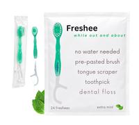 Freshee Bead - Cepillos de dientes desechables con pasta de dientes, mini cepillo de dientes 5 en 1 con hilo dental, púa, raspador de lengua, no necesita agua, cepillo de dientes de viaje prepegado