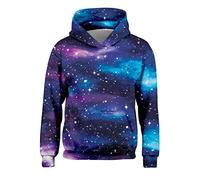 Freshhoodies Niño Niña Adolescente Sudadera con Capucha 3D Galaxia Juventud Capucha Sudadera Otoño Invierno Suéter con Capucha Pull-Over Hoodies Tops Azul Oscuro 13-16 Años (XXXL)
