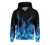 Freshhoodies Unisexo Sudaderas con Capucha Niños Niñas 3D Fuego Gráfico Sudaderas con Capucha de Manga Larga Sudaderas con Grandes Bolsillos Azul 10-13 Años (XXL)