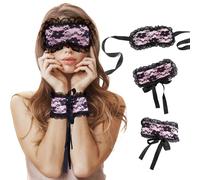 FRESHME Antifaz para dormir con los ojos vendados y lazos para las manos - 3 unidades, color rosa y negro, bonito y cómodo, de encaje, para parejas, mujeres, bonito regalo para el día de San Valentín
