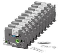 Freshworld Paquete de 10 recambios para impresora de etiquetas Brother TZe-231 de 12 mm, 0.47 de tinta negra sobre cinta blanca laminada compatible con cinta Brother Label Maker para P-Touch PTD210