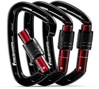 FresKaro Mosquetón de Escalada, mosquetón de Aluminio, mosquetón de Tornillo, 25kN-2550kg, Cerradura de Doble torsión, sólido, para Correa de Perro, Bombero, Hamaca, Llavero, CE UIAA, Negro 3 Piezas