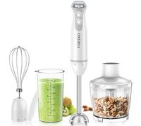 FRESKO Batidora de Mano 4 en 1, 1000 W, Acero Inoxidable, Velocidad Variable y Turbo, Incluye Picadora de 500 ml y Vaso Medidor de 700 ml, para Papillas, Sopas y Batidos, Blanco (HB3303)
