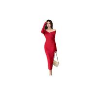 FRESQA 2023 Otoño Invierno suéter Vestido de Mujer Cuello en V Cruzado Sexy Vestido de Punto de Manga Larga Moda Coreana Vestido Midi de Mujer