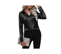 FRESQA 2023 Primavera Verano Camisa de satén Mujer Cuello en V Manga Larga Camisa de Oficina Blusas señoras Negro Blanco Seda Camisas Sueltas para Mujeres