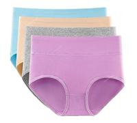 FRESQA 4 unids/Lote de Bragas de algodón para Mujer, Ropa Interior de Talla Grande, Bragas de Color sólido, Bragas de Cintura Alta para niña, lencería Sexy sin Costuras para Mujer