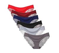 FRESQA 6 Piezas de Ropa Interior sin Costuras para Mujer, Bragas de algodón de Encaje Sexy de Color sólido