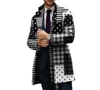 FRESQA Abrigo de lana con estampado de pata de gallo Retro para hombre, chaqueta informal con botones y cuello vuelto, cazadora larga con bolsillo para otoño e invierno para hombre