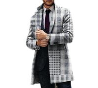 FRESQA Abrigo de lana con estampado de pata de gallo Retro para hombre, chaqueta informal con botones y cuello vuelto, cazadora larga con bolsillo para otoño e invierno para hombre