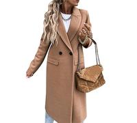 FRESQA Abrigo Largo de Lana de otoño para Mujer, Abrigo Negro de Moda Retro para Mujer, Abrigo Azul de Manga Larga, Abrigo Informal de Invierno para la Calle, Abrigo Holgado