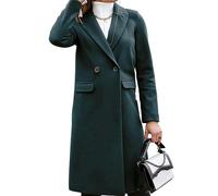 FRESQA Abrigo Largo de Lana de otoño para Mujer, Abrigo Negro de Moda Retro para Mujer, Abrigo Azul de Manga Larga, Abrigo Informal de Invierno para la Calle, Abrigo Holgado