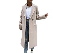 FRESQA Abrigo largo de lana de otoño para mujer, abrigo negro de moda Retro para mujer, abrigo azul de manga larga, abrigo informal de invierno para la calle, abrigo holgado