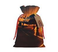 FRESQA Airplane At Sunset - Bolsa de regalo de arpillera con cordón, bolsa de regalo de tela artesanal perfecta para Navidad