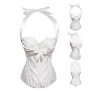 FRESQA Blanco/rojo boda nupcial Halter Overbust corsés Sexy para mujeres de talla grande cintura adelgazante entrenador Bustier Tops