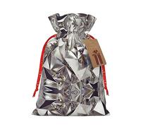 FRESQA Bolsa de regalo de arpillera con cordón de arpillera con patrón abstracto de diamantes y purpurina, bolsa de regalo de tela artesanal perfecta para Navidad