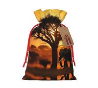 FRESQA Bolsa de regalo de arpillera con cordón de elefante africano, bolsa de regalo de tela artesanal perfecta para Navidad
