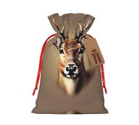 FRESQA Bolsa de regalo de arpillera con cordón de impresión de cabeza de ciervo, bolsa de regalo de tela artesanal perfecta para Navidad