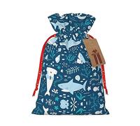 FRESQA Bonita bolsa de regalo de arpillera con cordón de alta calidad de pez azul, bolsa de regalo de tela artesanal perfecta para Navidad