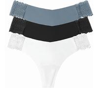FRESQA Bragas Tipo Tanga de Seda Helada para Mujer, Ropa Interior de algodón sin Costuras, Tanga de Encaje Suave, Bragas de Cintura Baja, 3 uds.