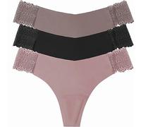 FRESQA Bragas Tipo Tanga de Seda Helada para Mujer, Ropa Interior de algodón sin Costuras, Tanga de Encaje Suave, Bragas de Cintura Baja, 3 uds.