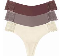 FRESQA Bragas Tipo Tanga de Seda Helada para Mujer, Ropa Interior de algodón sin Costuras, Tanga de Encaje Suave, Bragas de Cintura Baja, 3 uds.