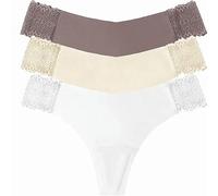 FRESQA Bragas Tipo Tanga de Seda Helada para Mujer, Ropa Interior de algodón sin Costuras, Tanga de Encaje Suave, Bragas de Cintura Baja, 3 uds.