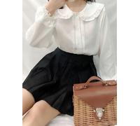 FRESQA Camisa Blanca para Mujer, Blusas Kawaii con Cuello Peter Pan, Blusas abotonadas de Manga Larga con Volantes, estética para Chica Mori Estilo Lolita