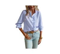 FRESQA Camisa Blanca para Mujer, Top de Manga Larga de otoño, Blusas Elegantes a la Moda para Mujer, Blusas Informales a Rayas para Oficina, Camisas para Mujer