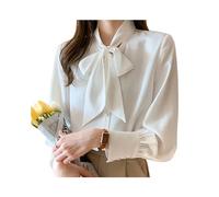 FRESQA Camisa para Mujer Blusa Vintage Trabajo Casual Tops Blusa de Gasa Arco Elegante Suelta Mujeres Camisas de Negocios