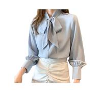 FRESQA Camisa para Mujer Blusa Vintage Trabajo Casual Tops Blusa de Gasa Arco Elegante Suelta Mujeres Camisas de Negocios