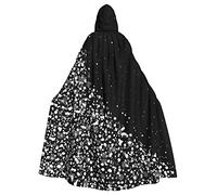 FRESQA Capa con capucha de poliéster con purpurina negra y blanca para adultos, capa de bruja de vampiro, disfraz de cosplay