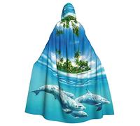 FRESQA Capa de poliéster con capucha de delfín en el mar azul para adultos, capa de Halloween y Navidad, capa de bruja de vampiro, disfraz de cosplay