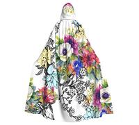 FRESQA Capa de poliéster con capucha para adultos, diseño de flores, pájaros, hojas, ramas, Halloween, Navidad, capa de vampiro, bruja, disfraz de cosplay