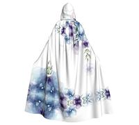 FRESQA Capa de poliéster con capucha para adultos, diseño de flores y hojas verdes, color azul, morado y verde, para Halloween, Navidad, capa de bruja de vampiro, disfraz de cosplay