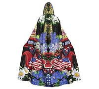 FRESQA Capa patriótica con capucha de poliéster para adultos con diseño de camión rojo viejo del 4 de julio, capa de bruja de vampiro, disfraz de cosplay