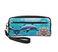 FRESQA Coconut Beach - Mini bolsa de maquillaje portátil con estampado de hamaca, versátil y compacta, perfecta para tus artículos esenciales, Beautiful Underwater World Dolphins Coral, Talla única