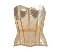 FRESQA Corsé Bustiers con sujetador para mujer, faja moldeadora de cintura de malla transparente, corpiños push-up sin tirantes, XXS a 5XL