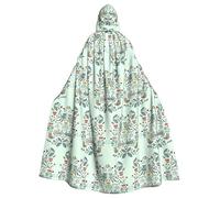 FRESQA Divertidos gatos pájaros y flores de poliéster con capucha para adultos, capa de Halloween y Navidad, capa de bruja de vampiro, disfraz de cosplay