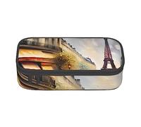 FRESQA Geometría Matemática Calculus Gran Capacidad Compartimento Durable Papelería Pluma Bolsa, Caja De Lápices, Pintura Al Óleo París Calle Escena Torre Eiffel, Talla única, Funda para llave