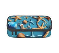FRESQA Geometría Matemática Calculus Gran Capacidad Compartimento Durable Papelería Pluma Bolsa, Caja De Lápices, Ocean Sea Beach Seashells Starfish Blue, Talla única, Funda para llave